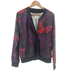 Fabletics Bomber Jacket Large Paisley Floral Snap Button Varsity Lightweight